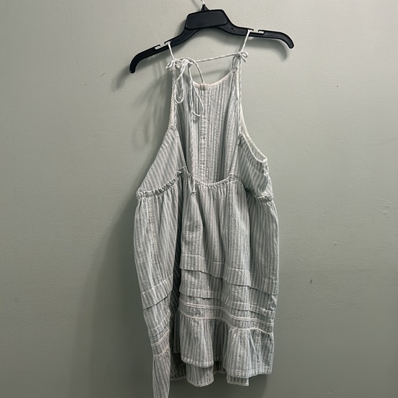 NWT Free People Desert Days Blue Cream White Striped Halter Dress Sz L - Picture 9 of 10
